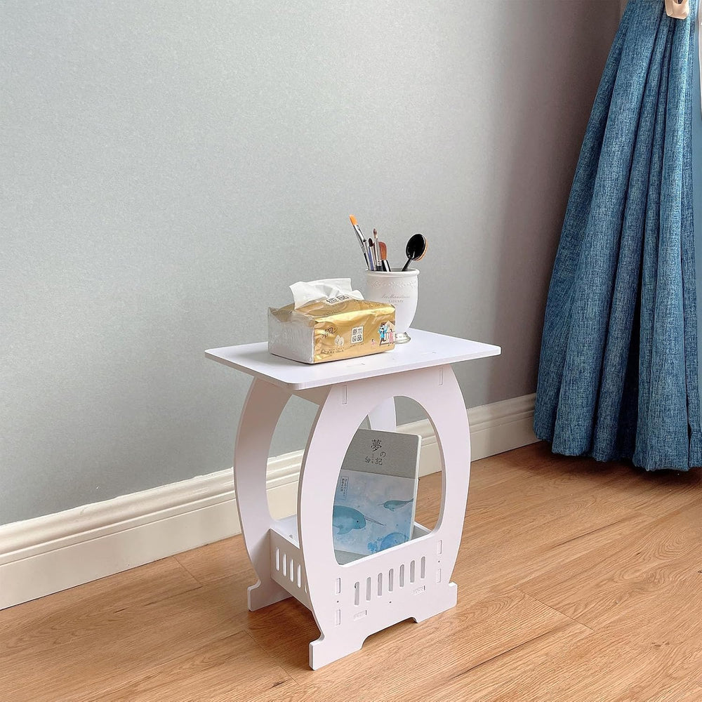 Modern Square Design Small End Table with Rounded Edges Space Efficient for S...