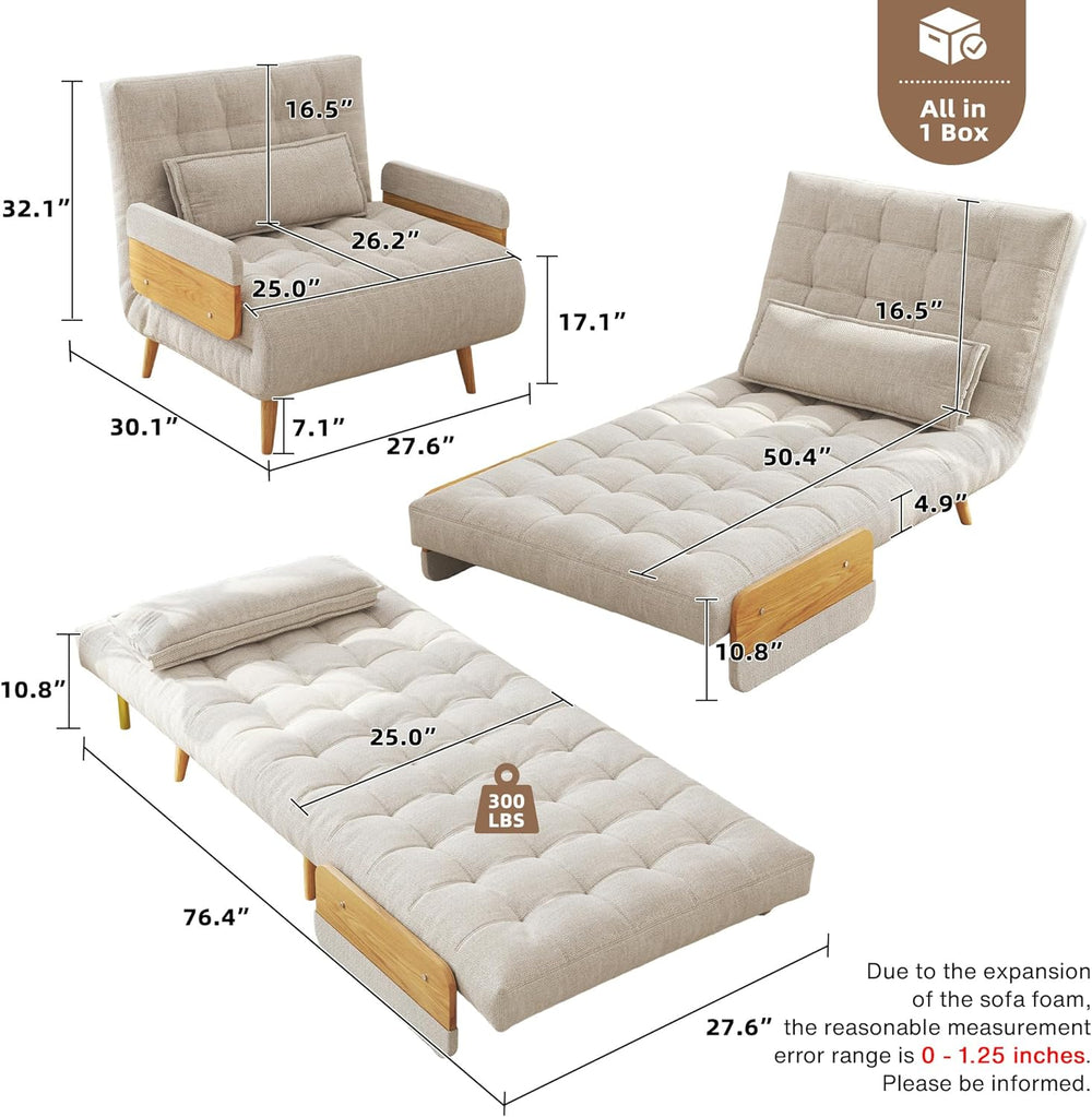 JASIWAY Convertible Sofa Chair Bed, 28" Mid-Century Sleeper for Adults