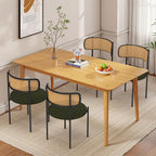 Mid Century Modern Dining Chairs Set of 2 with Rattan Backrest,Velvet Upholstered Accent Kitchen & Dining Room Chairs with Sturdy Metal Frame,Green