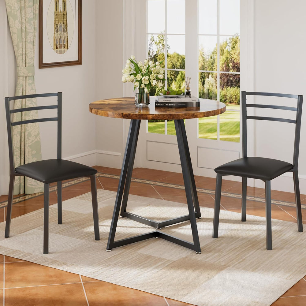 VECELO Small Round Kitchen Table with 2 Upholstered Chairs, 3-Piece Wood Dine...