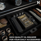 Premium 7 Slot Watch Box for Men - Large Wooden Watch Display Case with Hinged Cover, Leather Lining & Drawer - Watch Holder Organizer Stand - Handcrafted Luxury Christmas Gift for Men