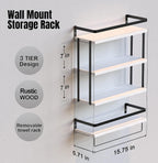 RICHER HOUSE 3+1 Tier Wall Mounted Floating Shelves Set of 2, Rustic Wood Wall Shelf with Metal Frame, Extra Storage Rack for Bathroom, Kitchen, Bedroom with Tissue Rack & Towel Bar - White