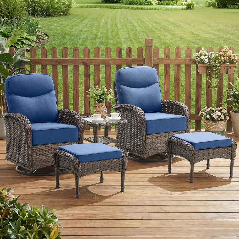 Outdoor Ottomans Patio Footrest Set of 2 - High Back Comfortable Brown Wicker...