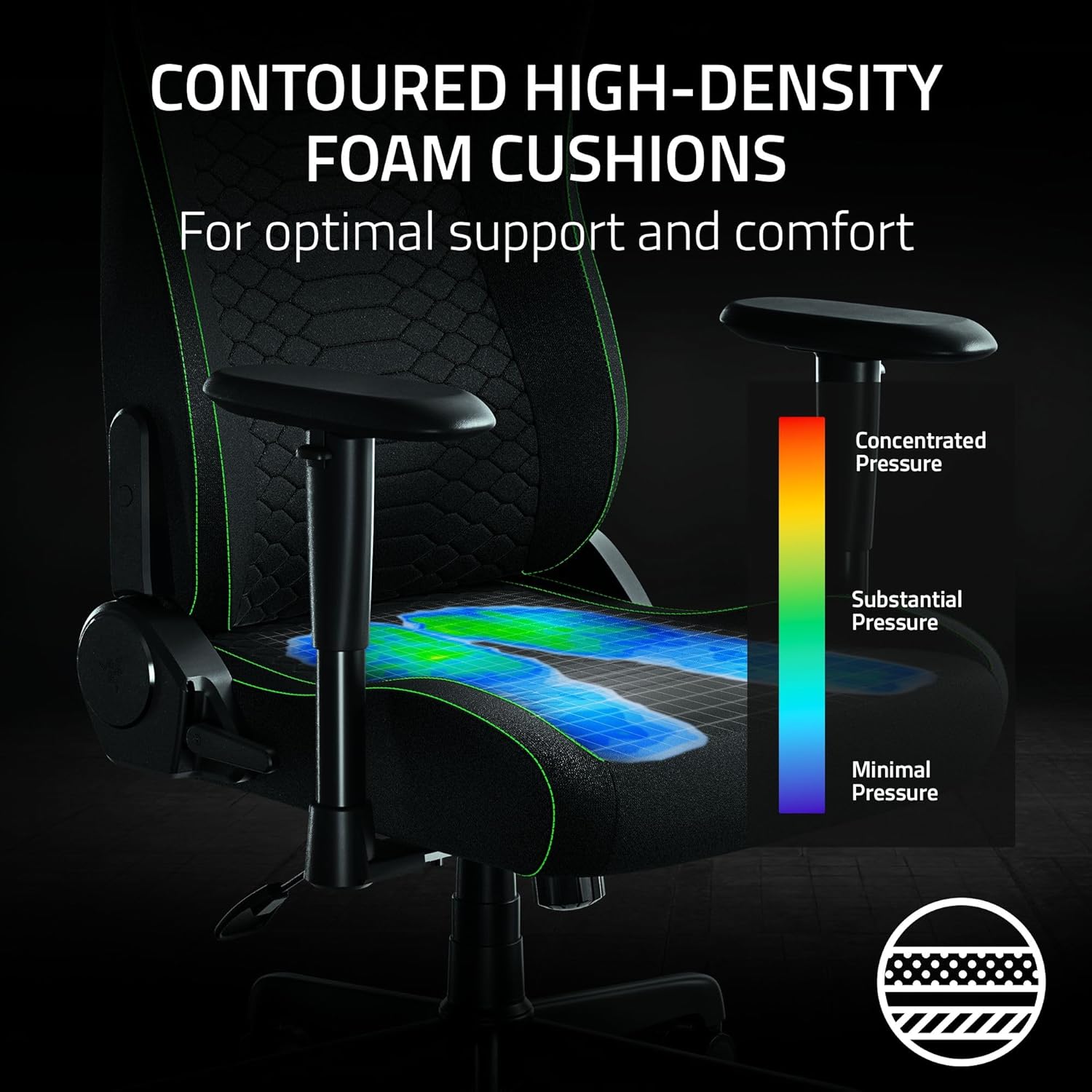 Razer Iskur V2 X Ergonomic Gaming Chair — Built-in Lumbar Support, Widened Seat Base, High-Density Foam Cushions, Adjustable 152° Recline, 2D Armrests, Plush Fabric Finish, PC Gaming — L33T Edition