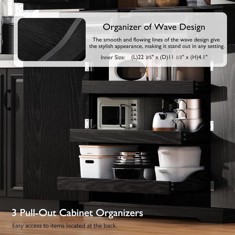 71" Tall Kitchen Pantry Cabinet with 3 Pull Out Organizers, Black Storag...