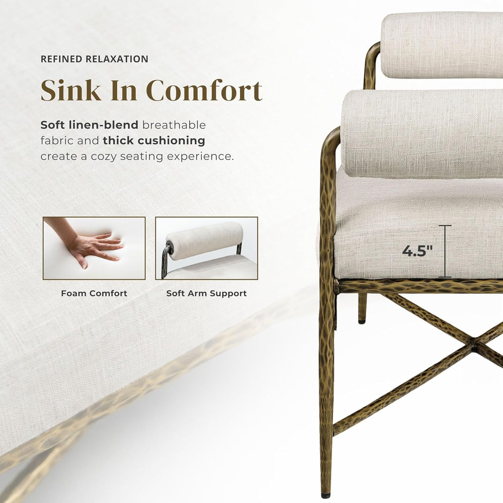 24/7 Shop at Home Lalia Upholstered 48-inch Metal Bench with Padded Roll Arms...