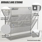 EASEPRES Desk File Organizer Mesh 4-Tier, Hanging Wall Mount Document Organization Stand, Desktop Vertical Mail Paper Folder Holder Rack with Bottom Tray for Office Home Cubicle Countertop, Silver