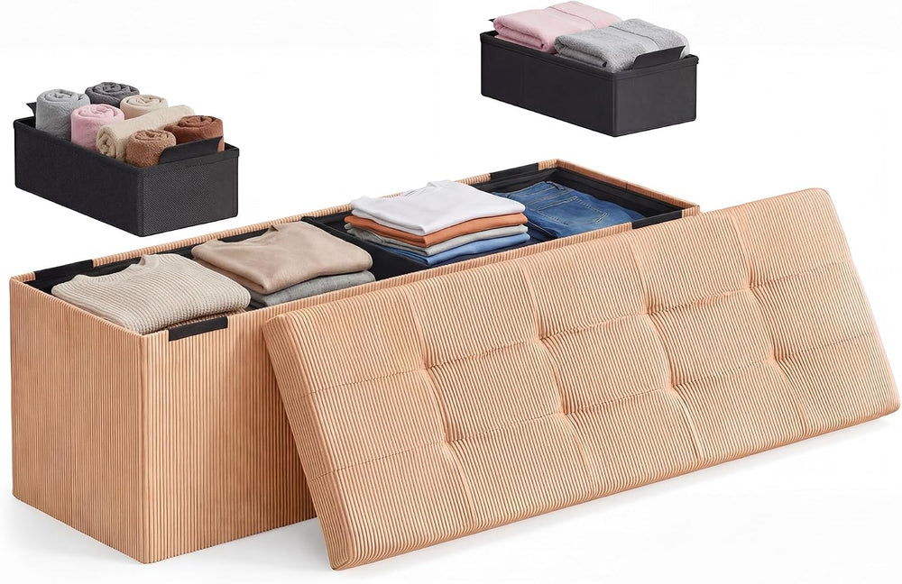 SONGMICS Home Ottoman with Storage, Removable Lid, Folding Storage Chest, Eas...