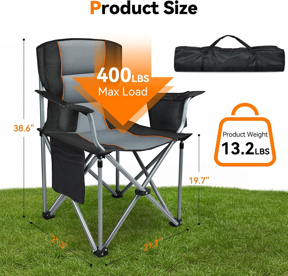 Camping Chairs, 2 Pack Oversized Heavy Duty Fully Padded Folding Chairs | wit...