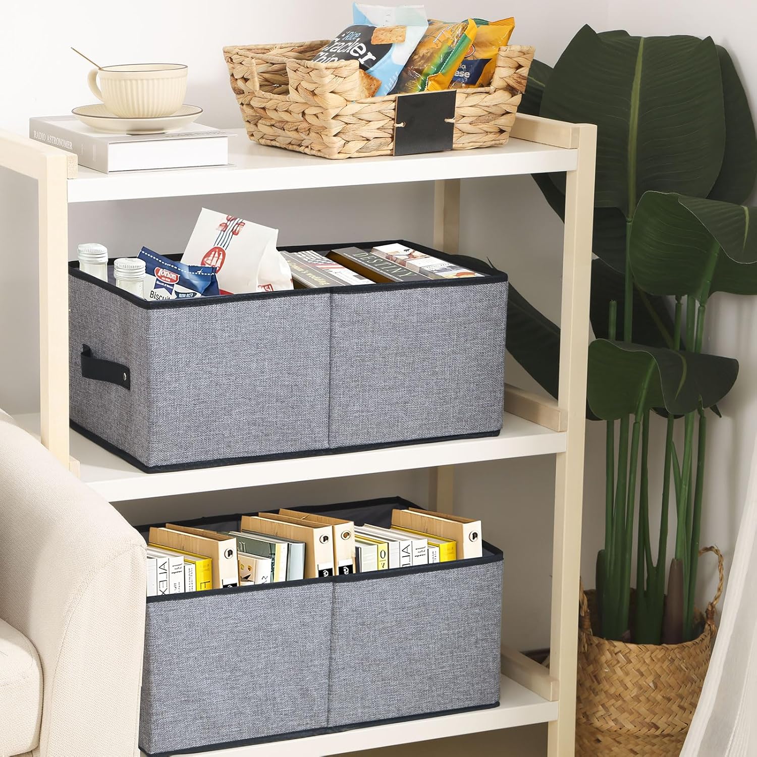 Fabric Storage Boxes, Foldable Storage Baskets with Handles, Cube Organizer Bins for Wardrobe, 18.5 × 11 × 7.9 Inch, Gray, 6-Pack