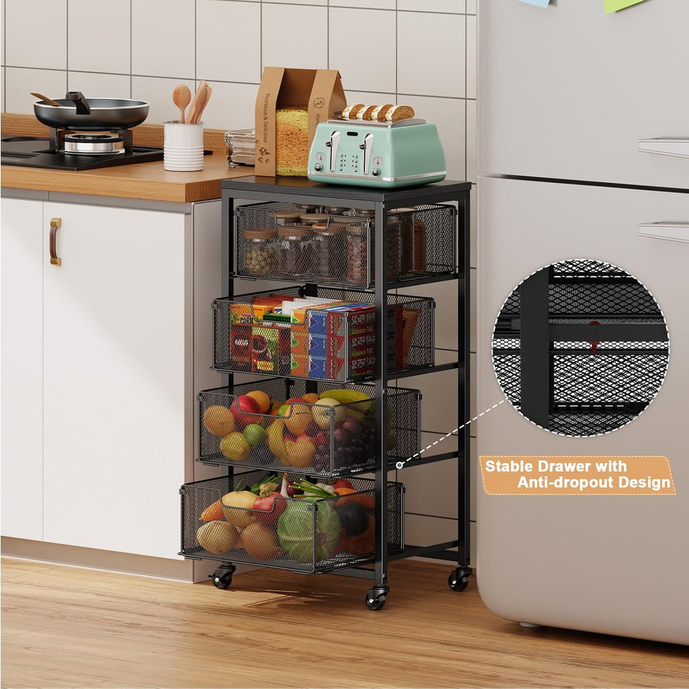 4-Tier Fruit Vegetable Storage Cart - Kitchen Organizer and Storage Cart with...