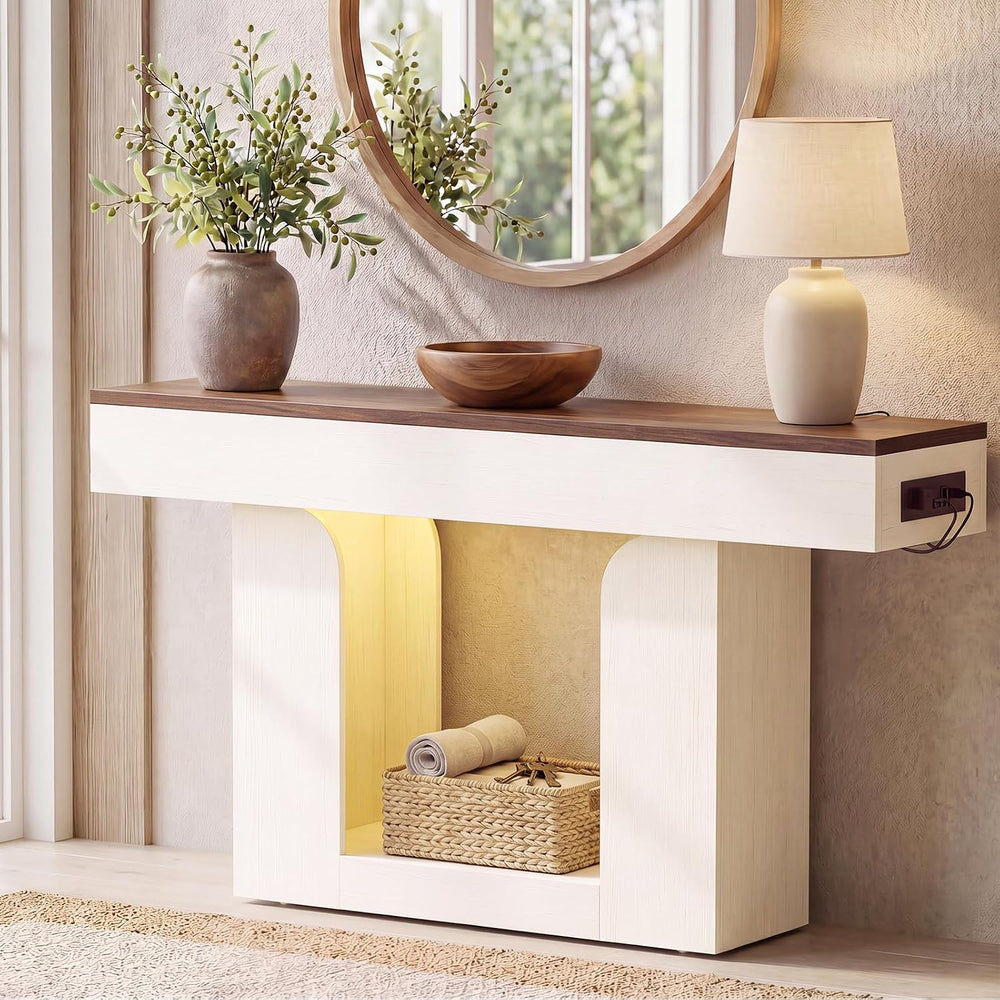 Homieasy Console Table, 47" Entryway Table with Charging Station | LED L...
