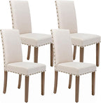 Upholstered Dining Chair Modern Stylish Parsons Kitchen Diner High Back with Bronze Nailhead Trim & Wood Legs, Set of 4, Beige