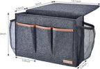 Bedside Caddy, Large Size Storage Organizer with 8 Pockets - Holds Magazines, Remotes, Phone (13.4'' x 18.1'', Dark Grey)