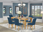 East West Furniture CAAB7-OAK-55 7 Piece Dining Table Set Consist of a Rectangle Dining Room Table and 6 Oasis Blue Faux Leather Upholstered Parson Chairs, 36x60 Inch, Oak