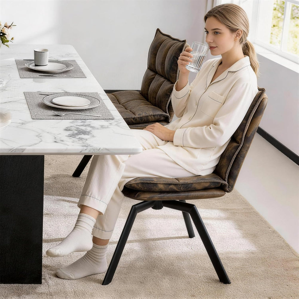 KEEZY Swivel Dining Chairs Set of 2, Mid-Century Modern Chairs with PU Leathe...
