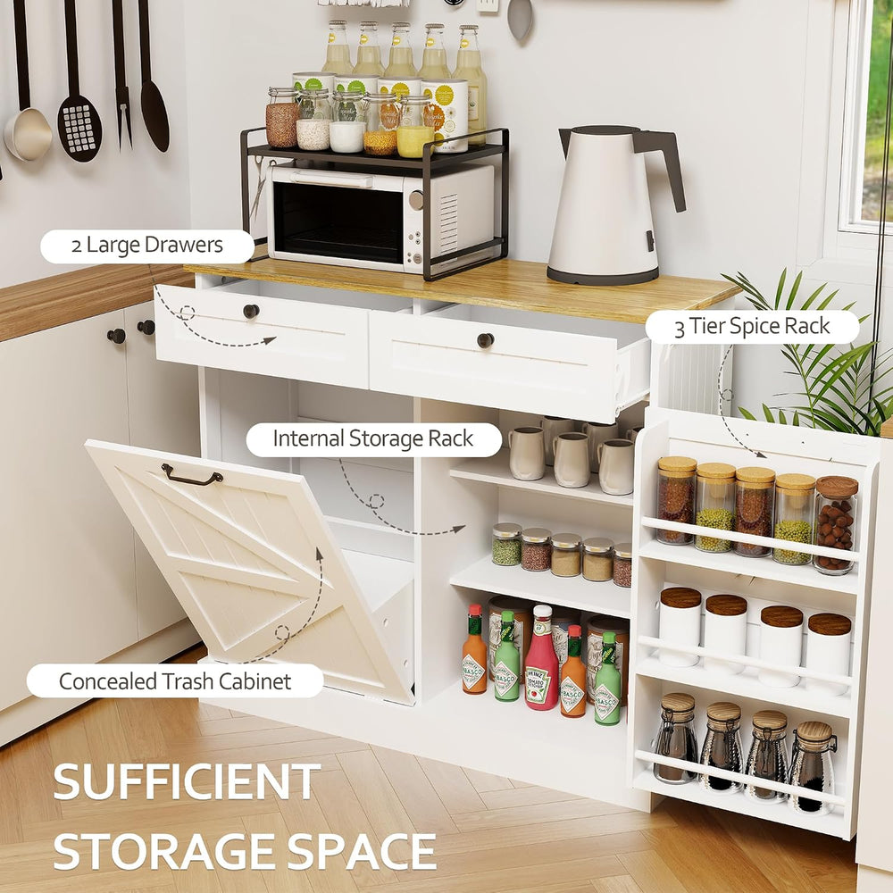 Tilt Out Trash Can Cabinet, Kitchen Trash Can Cabinet with Two Drawers – Free...