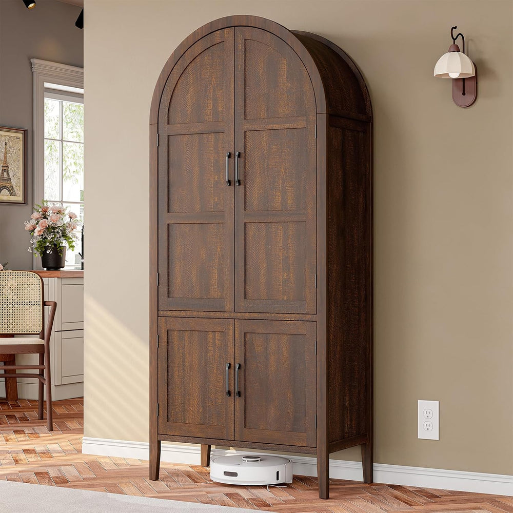 ONBRILL 71" Tall Wooden Arched Cabinet, 5-Tier Arched Kitchen Pantry Cab...