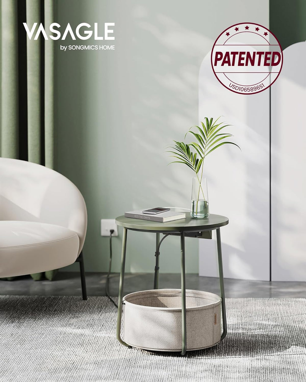 VASAGLE LILEA Collection - Side Table with Charging Station, Round End Table ...