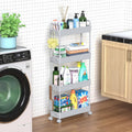 SOLEJAZZ Slim Rolling Storage Cart with Wheels 4 Tier Skinny Bathroom Storage Organizer Narrow Shelf Unit Thin Laundry Room Utility Cart for Bedside Kitchen Office Next to Fridge Small Places, Gray