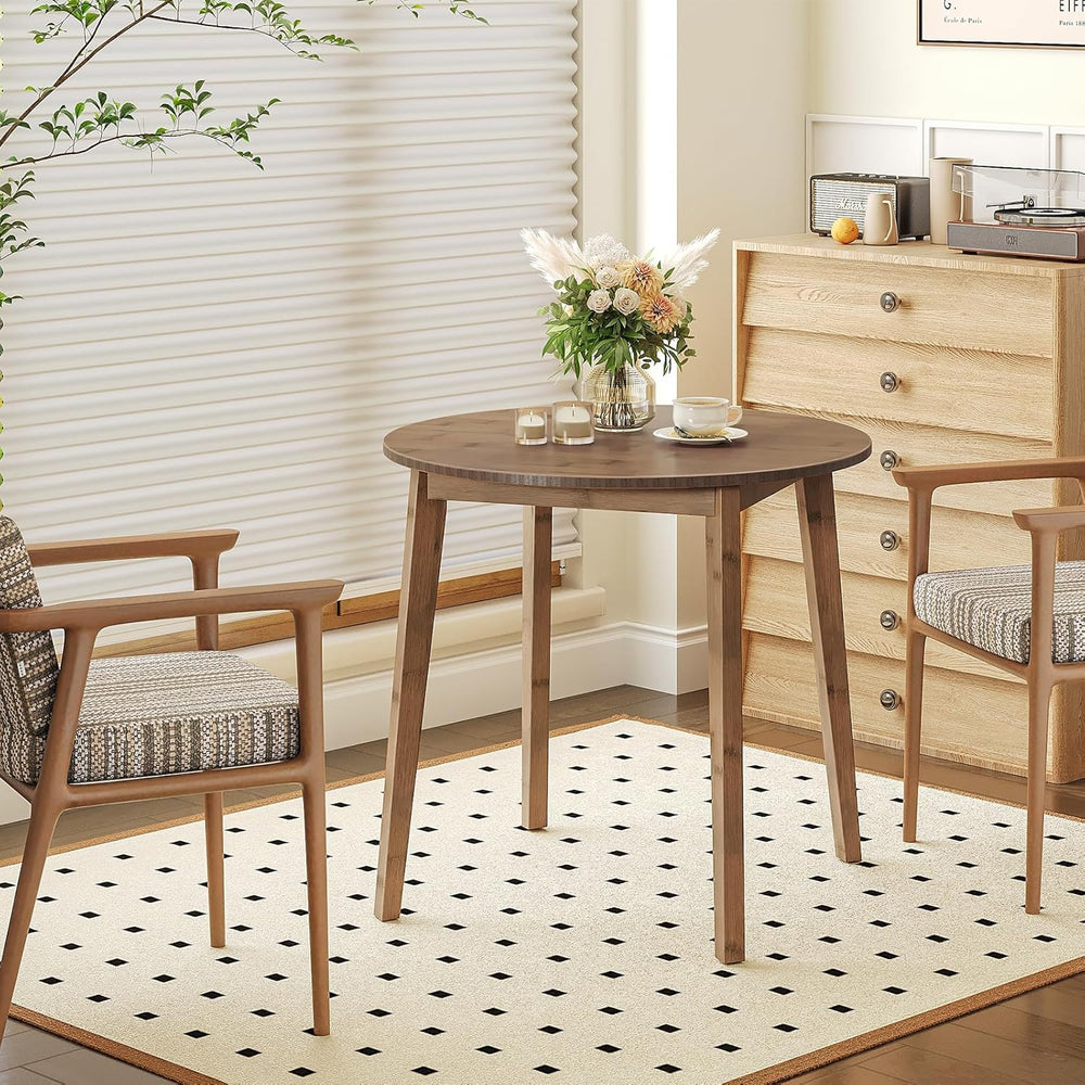 HOOBRO Bamboo Dining Table, Round Dining Table for 2, 27.5" Kitchen Tabl...
