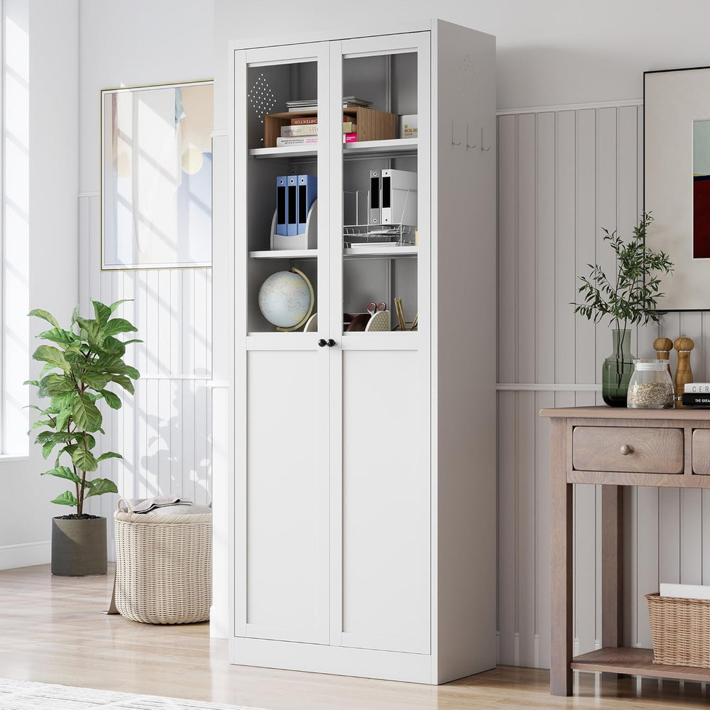 Kitchen Pantry Cabinet, 72" H Storage Cabinet with Glass Doors and Adjus...