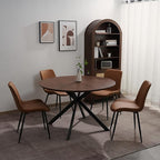 47.2" 5-Piece Round Dining Table Set for 4, Modern Wood Dining Table with 4 Upholstered Chairs, Kitchen & Dining Room Table Set with Metal Base for Apartment, Small Space, Walnut Table+4 Brown Chairs