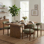 VKNOW Wooden Dining Chairs Set of 4, Modern Upholstered Dining Room Chairs with Walnut Wood Legs and Curved Backrest, Fabric Kitchen Chairs for Farmhouse/Living Room/Dining Room, Green