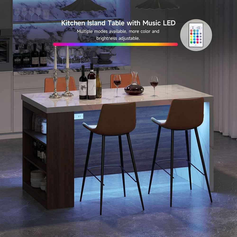 61" Kitchen Island Table with Storage, Counter Height Dining Table, Waln...