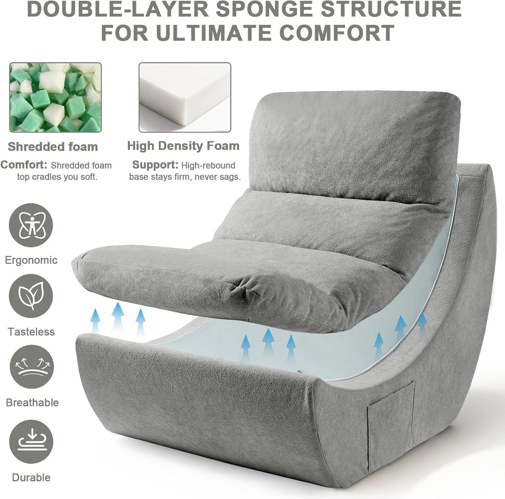 Set of 2 Giant Bean Bag Chairs for Adults, Boneless Lounge Chair, Togo Sofa, Fireside Chair, Anti Cat Scratch Fabric with Machine Washable, Single Sofa for Bedroom, Living Room, Reading Corner (Grey)