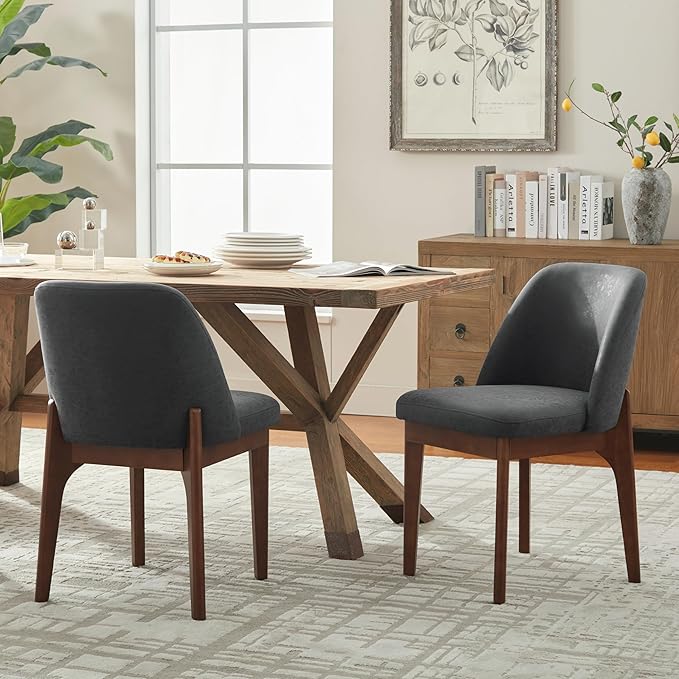 VKNOW Modern Dining Chairs Set of 2, Faux Leather Kitchen Chairs with Wood Le...