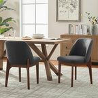 VKNOW Modern Dining Chairs Set of 2, Faux Leather Kitchen Chairs with Wood Legs, Upholstered Side Chair for Kitchen Dining Room, Black