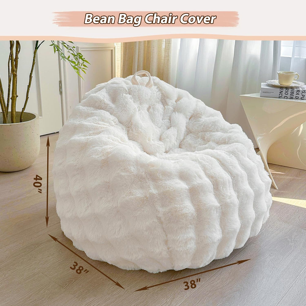 LIFEREVO 3FT Fluffy Faux Rabbit Fur Bean Bag Chair Cover, No Filler, Beige | ...