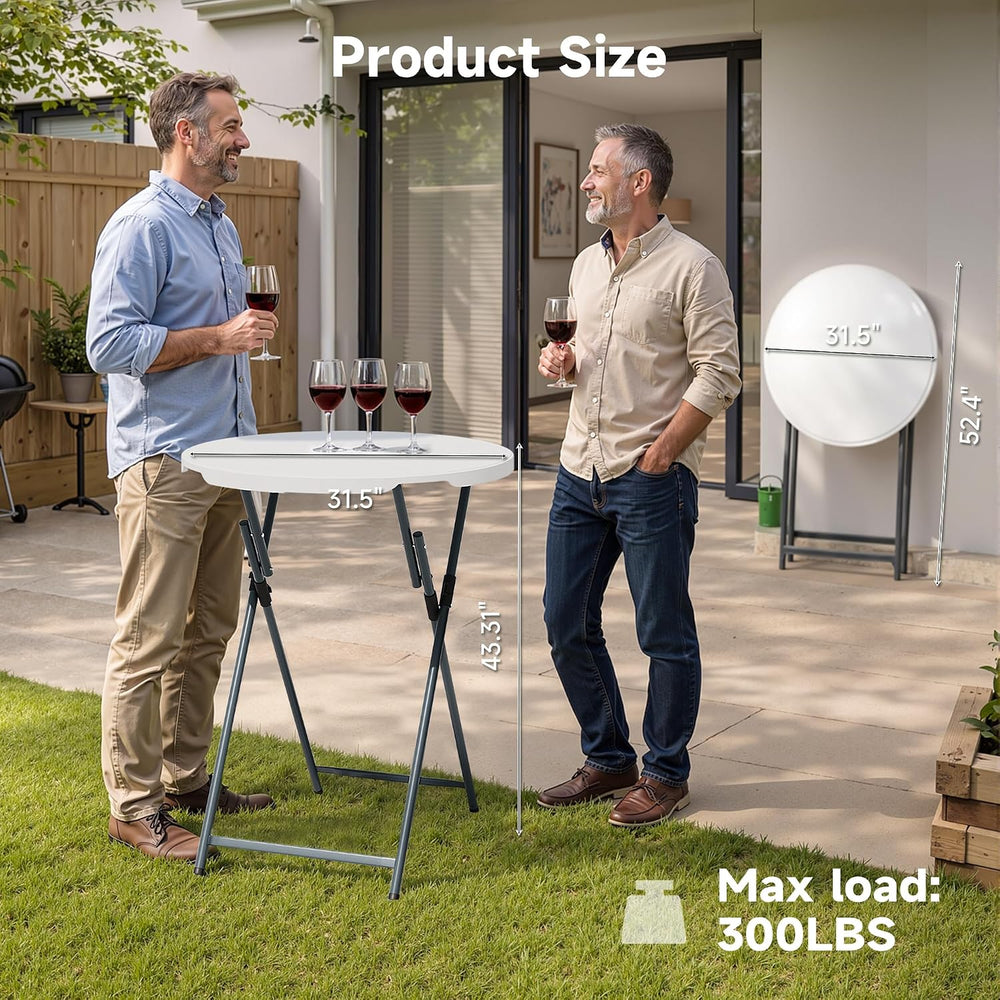 32" Round Folding Cocktail Table - HDPE Matrial Top with Steel Frame, St...