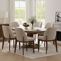 VKNOW Modern Dining Chairs Set of 6, Faux Leather Kitchen Chairs with Wood Legs, Upholstered Side Chair for Kitchen Dining Room, Taup