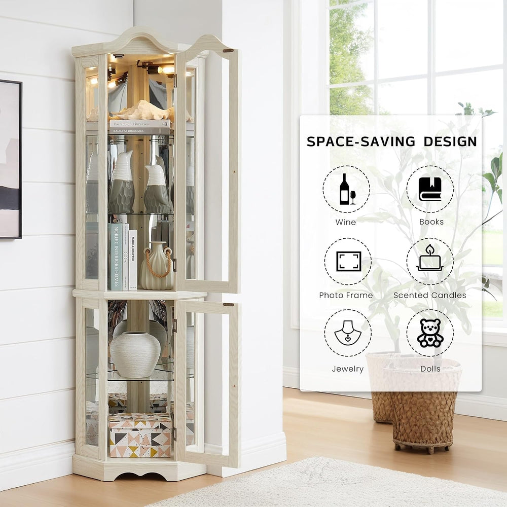 Corner Curio Cabinet, 70.5" Lighted Glass Display Case with 5 Adjustable...