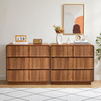 Turtle&Myrtle Fluted 3 Drawer Dressers for Bedroom, 31.5" Wide Large Mid Century Modern Nightstand W/3 Storage Drawers, Wood Dresser & Chest of Drawers with Curved Profile for Living Room (Walnut)