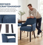 Upholstered Dining Chairs with Arms Set of 6, Linen Fabric Soft Padded Dining Room Chairs, Solid Wood Frame Accent Armchairs for Kitchen, Dining Room & Living Room, Blue