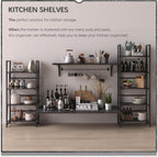 4NM No Assembly Folding Bookshelf Storage Shelves 4 Tiers Vintage Bookcase Standing Racks Study Organizer Home Office (Gray Black)