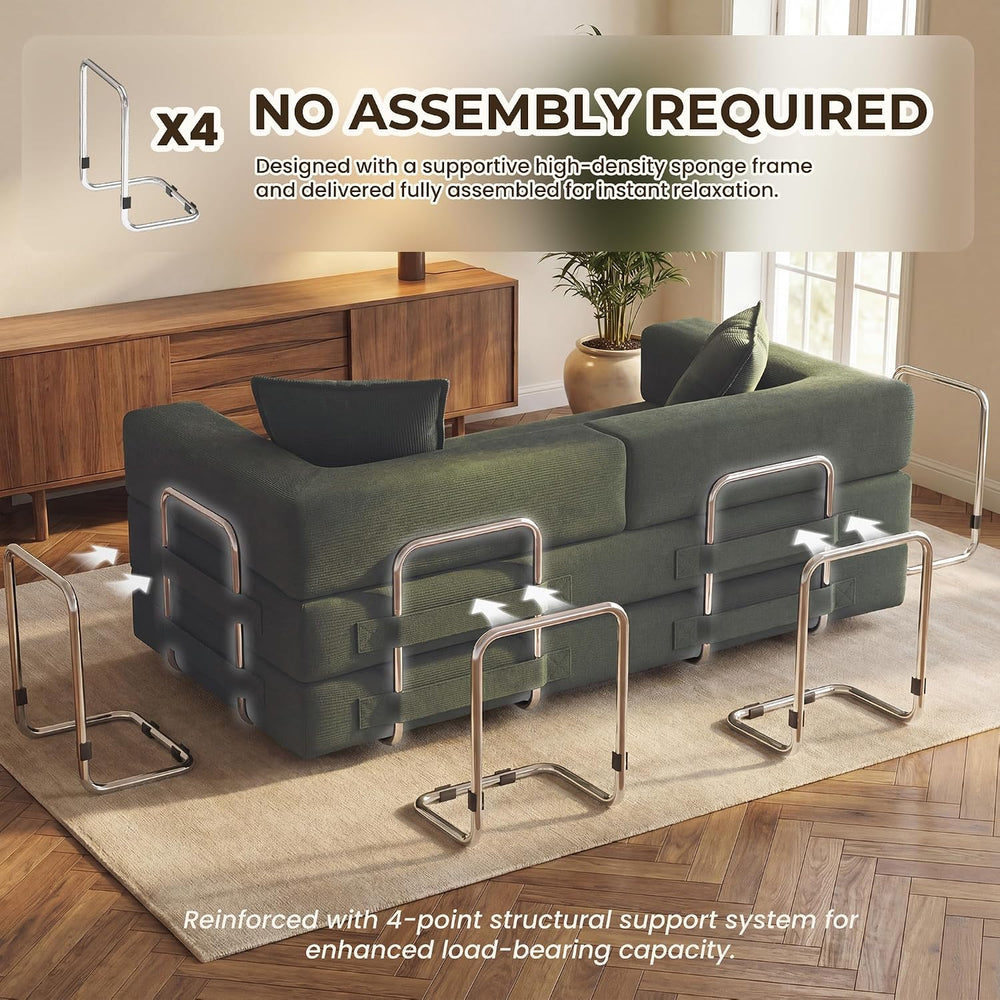 GRUSIGN 78 Inch Convertible Sofa Bed, 5-in-1 Futon Sofa Bed Pull Out Couch, C...