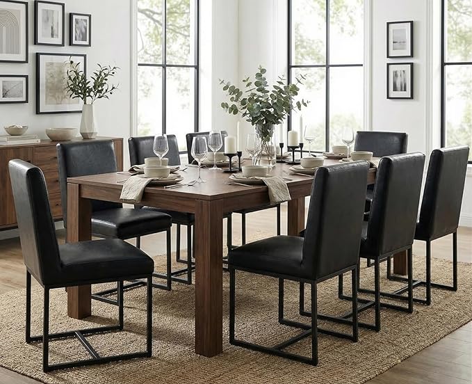 CIMOTA Black Modern Dining Chairs Set of 8, Leather Dining Room Chairs Upholstered Armless Guest Side Chair with Black Base for Dining Room/Kitchen, 8PCS