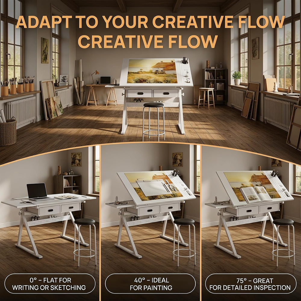 Height Adjustable Drafting Table Drawing Table Artist Desk Tilting Tabletop A...