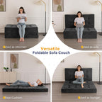 MAXYOYO 6" Folding Sofa Bed for Floor, Tufted Tri-Fold Floor Mattress with Chenille Fabric, Twin Size Portable Sofa Couch Guest Mat for Adults, Foldable Topper for Camping, Dark Grey, 35.4"x75"