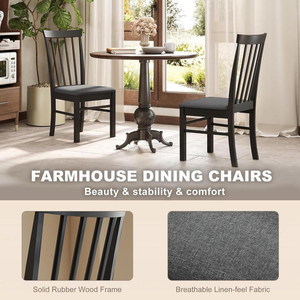 HOMCOM Wooden Dining Chairs Set of 2 Farmhouse Black and Gray | Upholstered K...