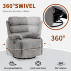 Premium Velvet 360° Swivel Rocker Recliner with Extended Footrest - High Back Glider Chair for Nursery, Living Room & Small Spaces, Featuring Padded Armrests and Handy Side Pocket, Grey