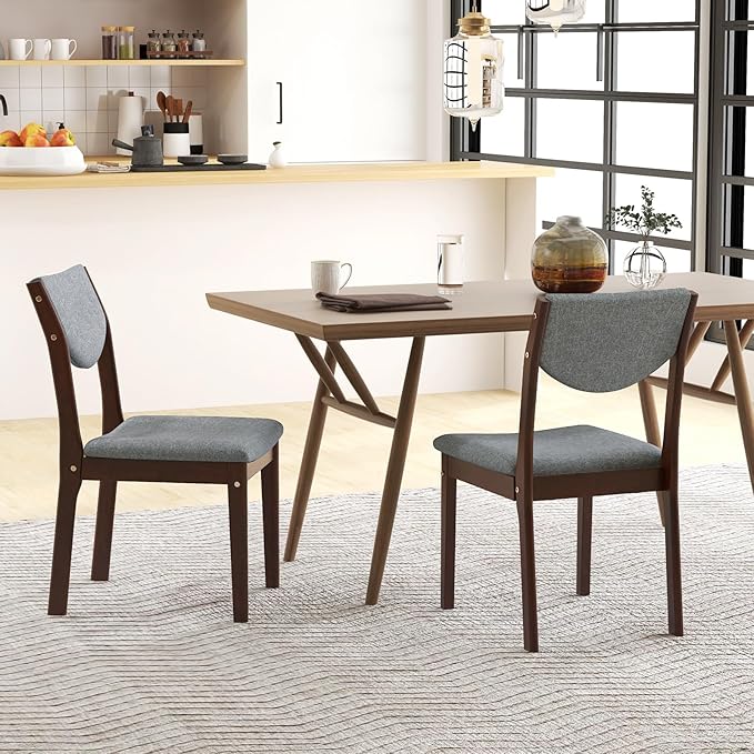 GOFLAME Wood Dining Chairs Set of 2, Linen Fabric Upholstered Kitchen Side Chairs with Padded Seat & Back, Rubber Wood Legs, Farmhouse Armless Dining Room Chairs for Living Room Restaurant