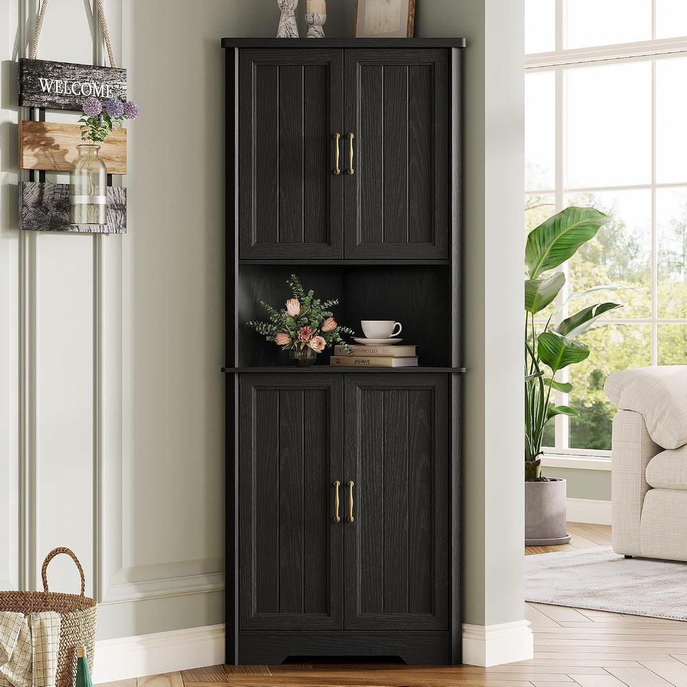 Vabches Tall Corner Cabinet, Corner Bathroom Cabinet, Black