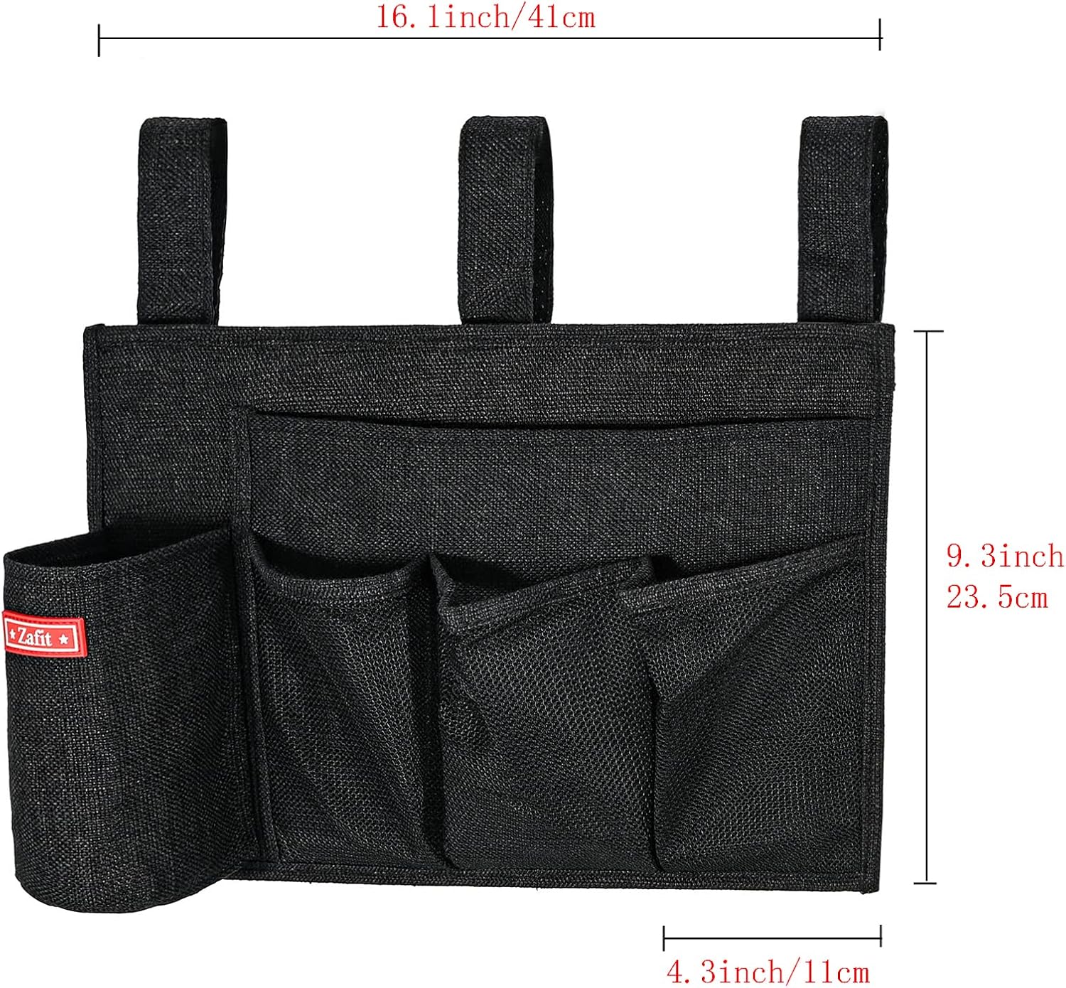 Linen Bedside Caddy, Bedside Storage Organizer for Hospital Beds, College Dorm Rooms or Baby Bed (5 Pockets-Black)