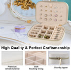 Dajasan Velvet Travel Jewelry Boxes, Small Travel Jewelry Case, Portable Travel Jewelry Organizer Box for Birthday Mother's Day Valentine's Day (Beige)