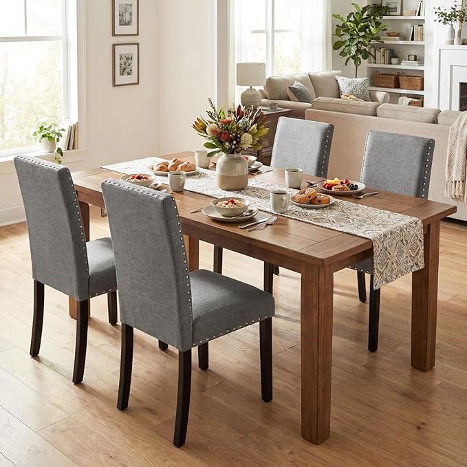 Giantex Dining Chairs Set of 2, Fabric Upholstered Parsons Kitchen Chair w/Na...